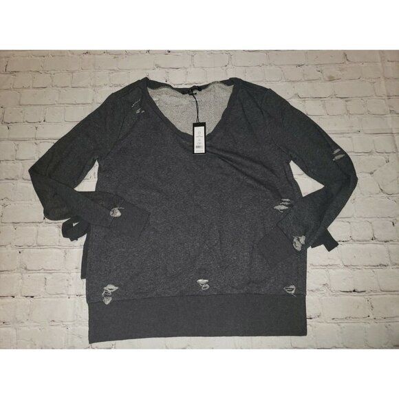 NWT Romeo + Juliet Women's Grey Distressed Sweatshirt W/ Side Bow Size Small - Picture 2 of 7